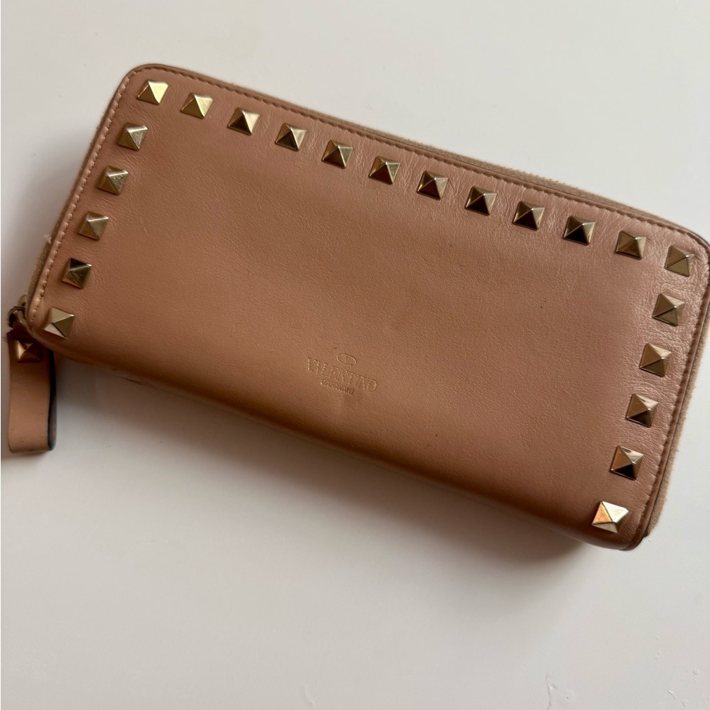 Valentino Tan Studded Leather Wallet